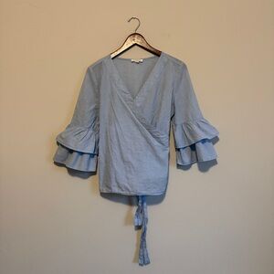 Bell Ruffle Sleeve Wrap Side Tie Ruffle Blouse Shirt Top Women S Cotton Resort